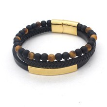 Multi Leather Bracelet With Naturla Stone Men Bracelet Jewelry Stainless Steel Magnetic Clasp